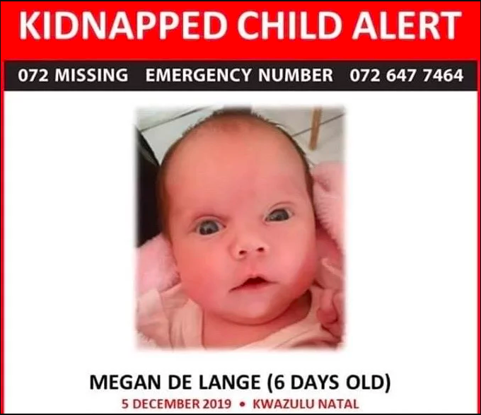 Missing six-day-old baby, Megan De Lange