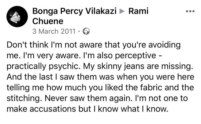 Did Rami Chuene steal Percy Vilakazi's clothes?