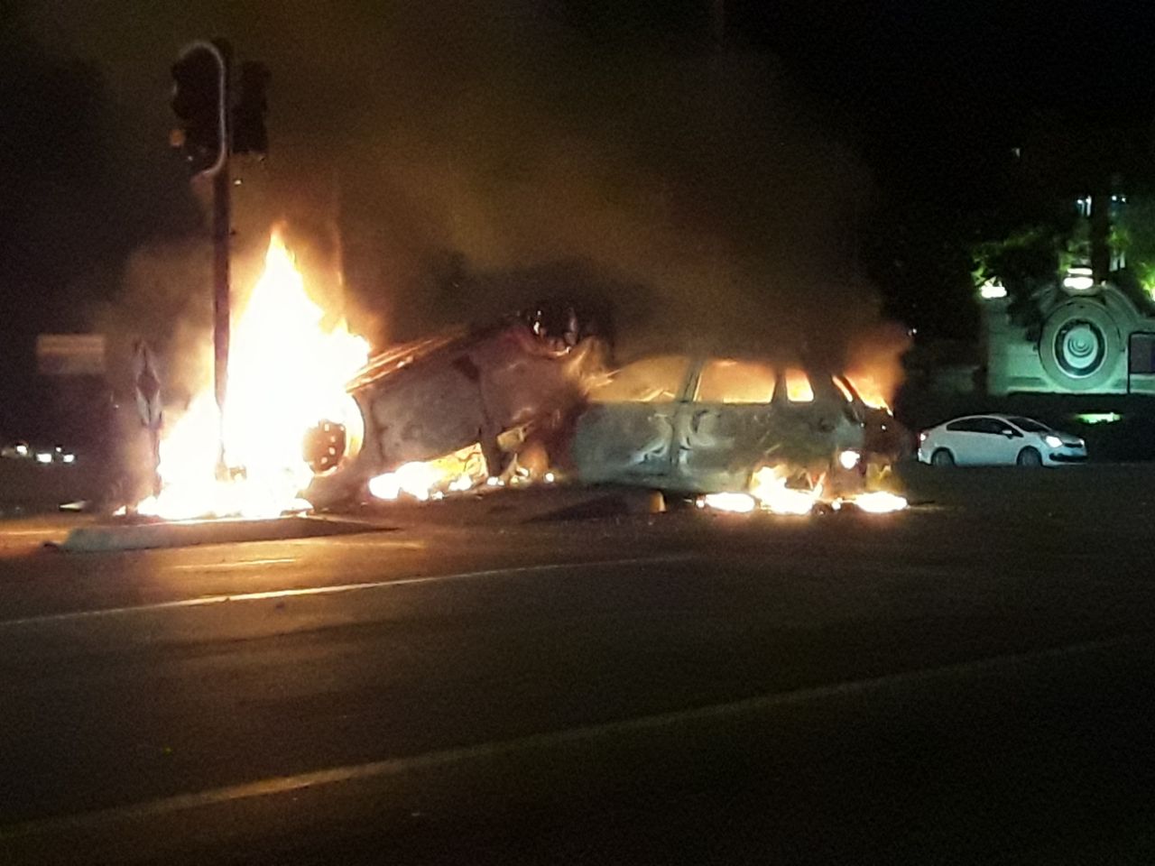 Vehicle burst into flames following collision