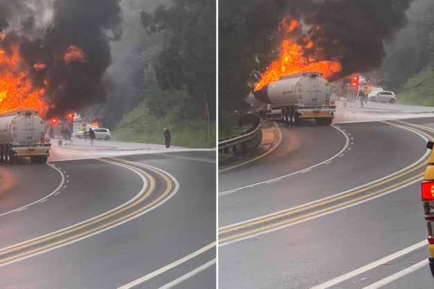 2 trucks collide and burst into flames on N3