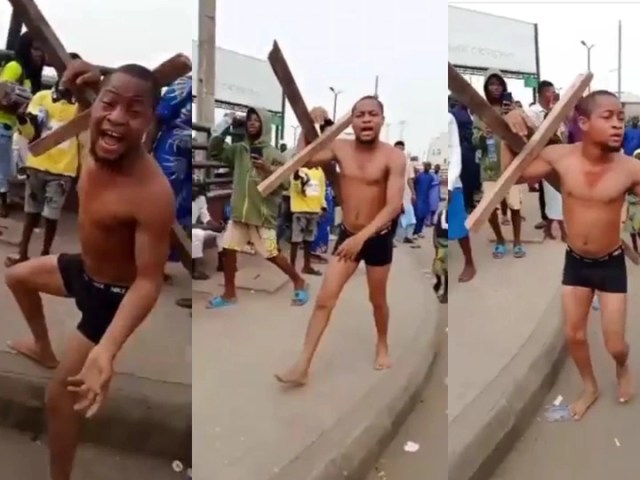 I don’t want to die again - Drama as African Jesus runs away with cross as he is beaten during Easter