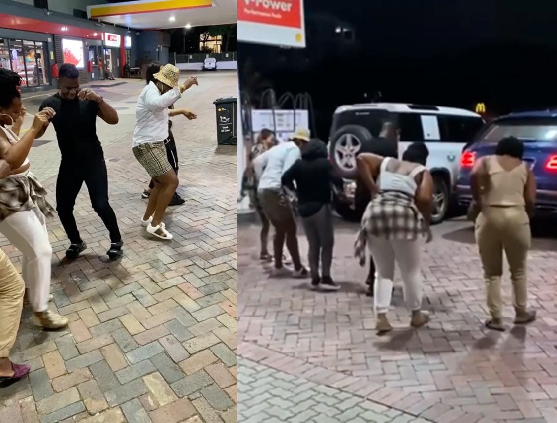 Shauwn Mkhize and her family dancing at a petrol station