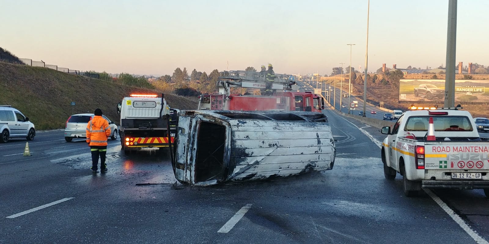 Eleven people injured in mini-bus taxi rollover and fire