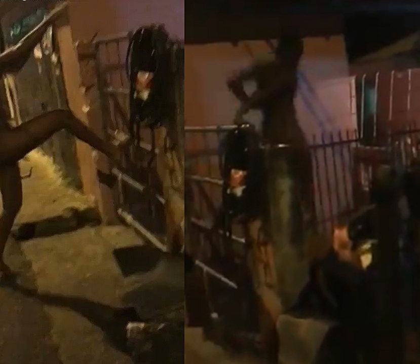 Man caught cheating; jumps a high unlocked gate n@ked as girlfriend chases him