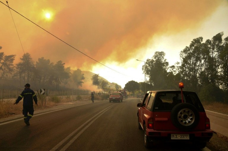 Firefighters battle to extinguish forest blaze in Greece