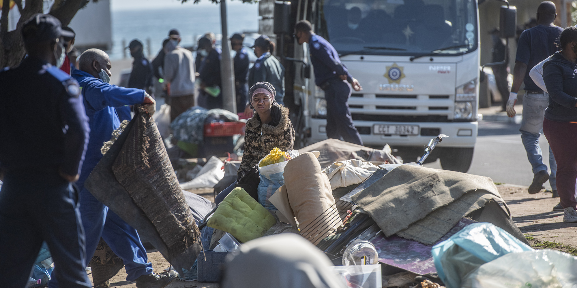 tent camp set up by a group of homeless people near the Green Point Tennis Club