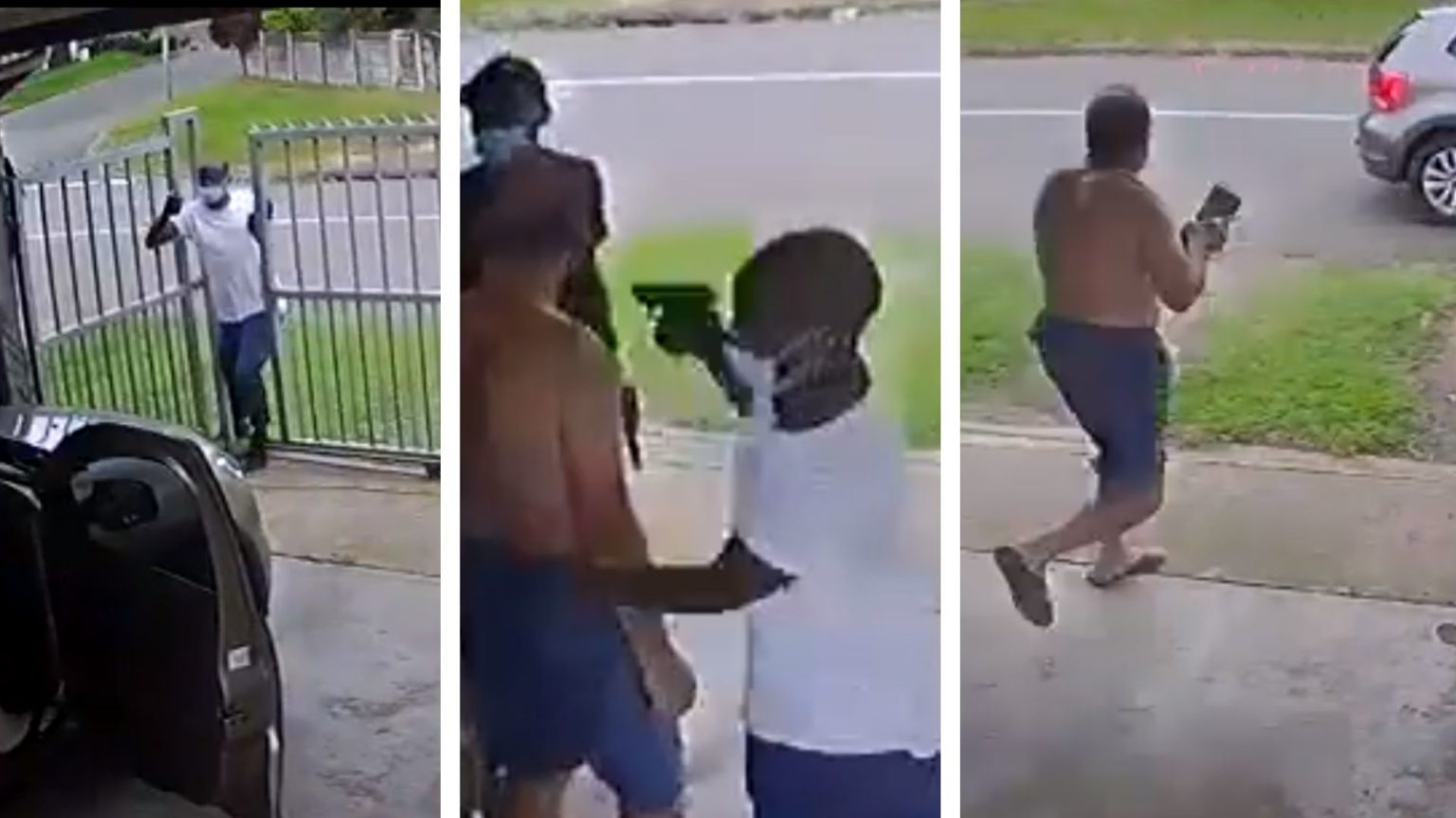 Man in shorts and flip-flops chases armed hijackers with brick