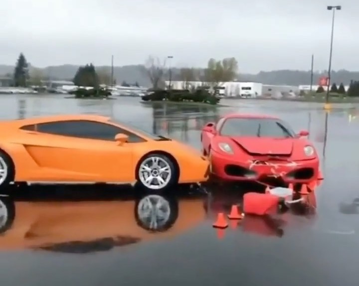 Disaster as Ferrari crashes into a Lamborghini