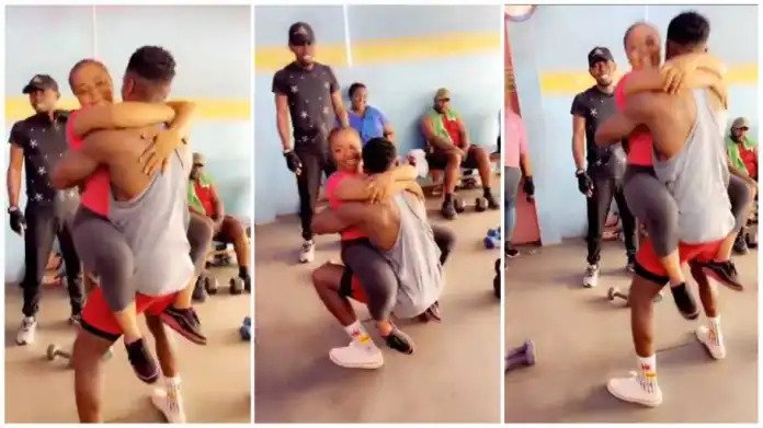 training session with her male gym instructor