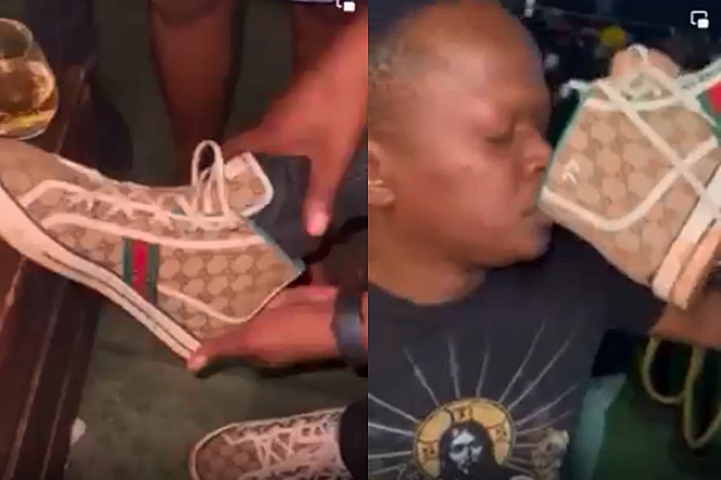 Only in Mzansi: Man recorded drinking alcohol from his shoes, then passes to slay queen - WATCH
