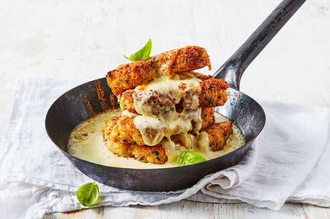 Cauliflower cheese schnitzel stack recipe