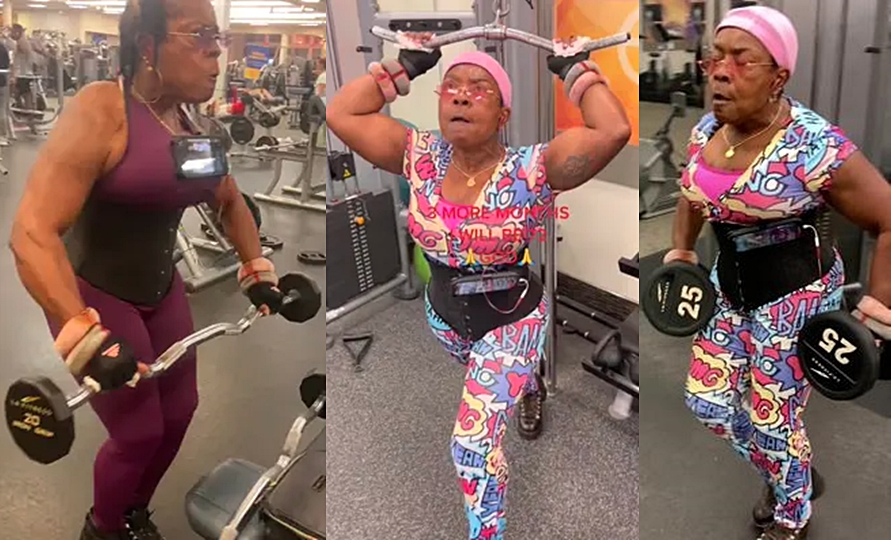 Gogo lifts some heavy weights in the gym