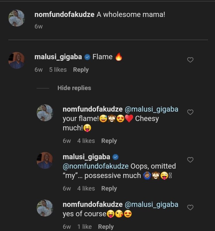 Flirtatious interaction between Malusi Gigaba and Nomfundo Fakudze