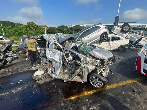 Pregnant woman airlifted to hospital after truck ploughs into 47 cars on Durban’s M41 onramp