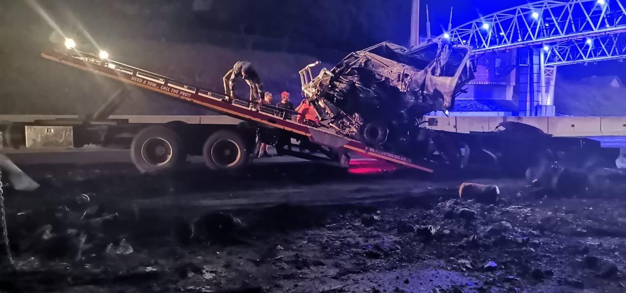 Traffic heavily congested near Lynwood after 2 trucks collide and catch fire