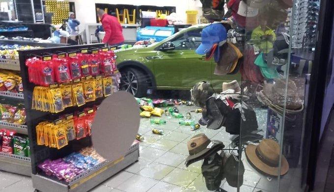 Car crashes through store window at a petrol station in Secunda