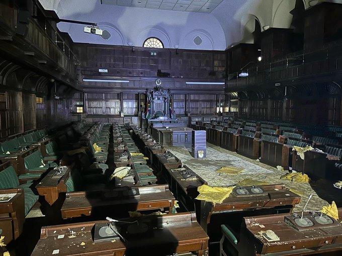 Parliament says it's on track to start removing rubble from fire-damaged buildings