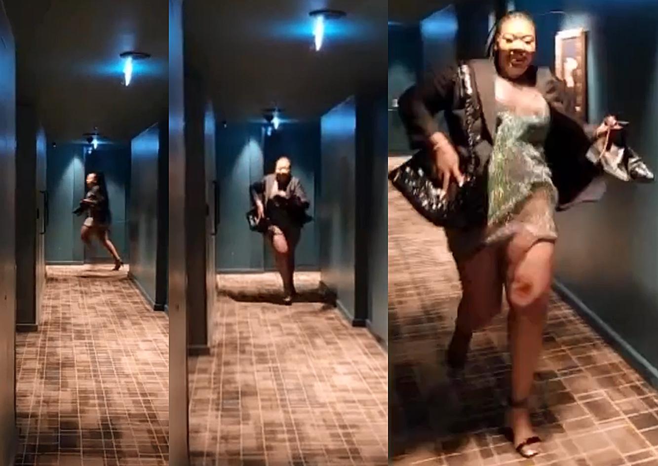 Anele Mdoda runs for her life as a fire alarm went on at her hotel in London