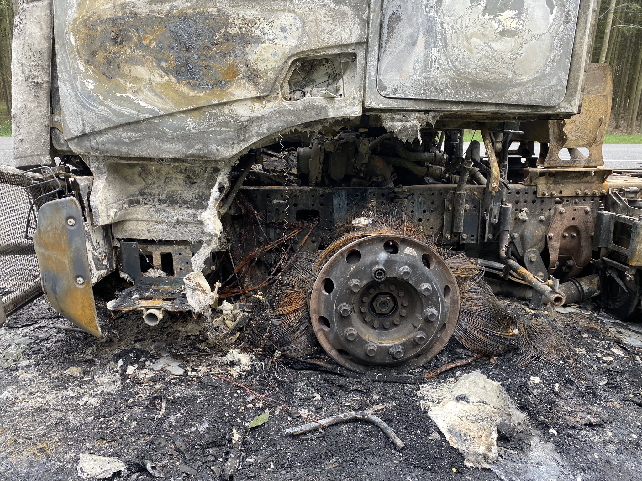 The wreckage of a burnt truck on the N2 Highway in Empangeni on 11 July 2023