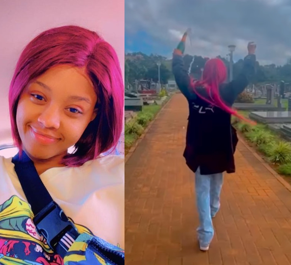 Babes Wodumo pops champagne at Mampintsha’s grave