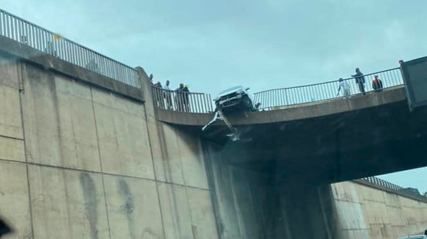 Durban driver escapes death after car crashes through barrier & almost topples onto N3 freeway